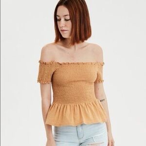 American Eagle Off-The-Shoulder Smocked Top